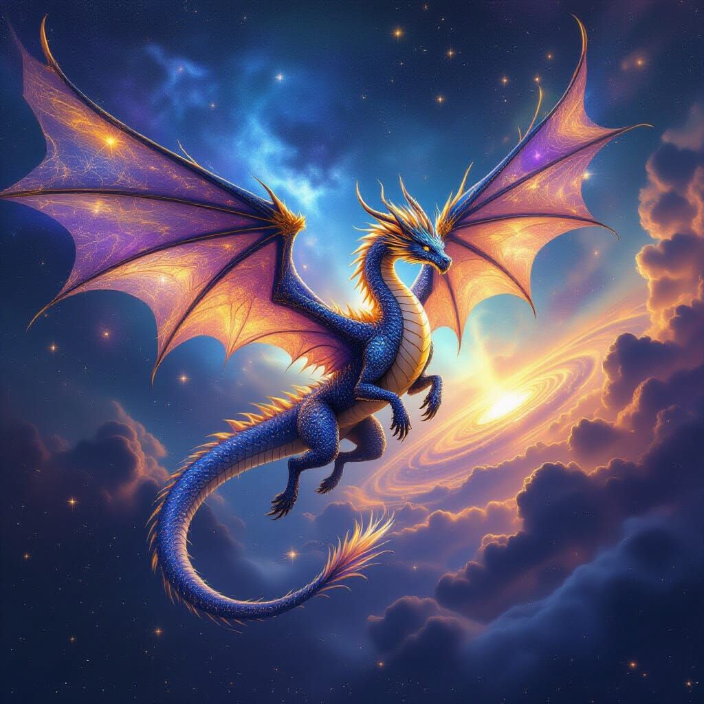 Celestial Dragon Soaring Through Cosmic Galaxy