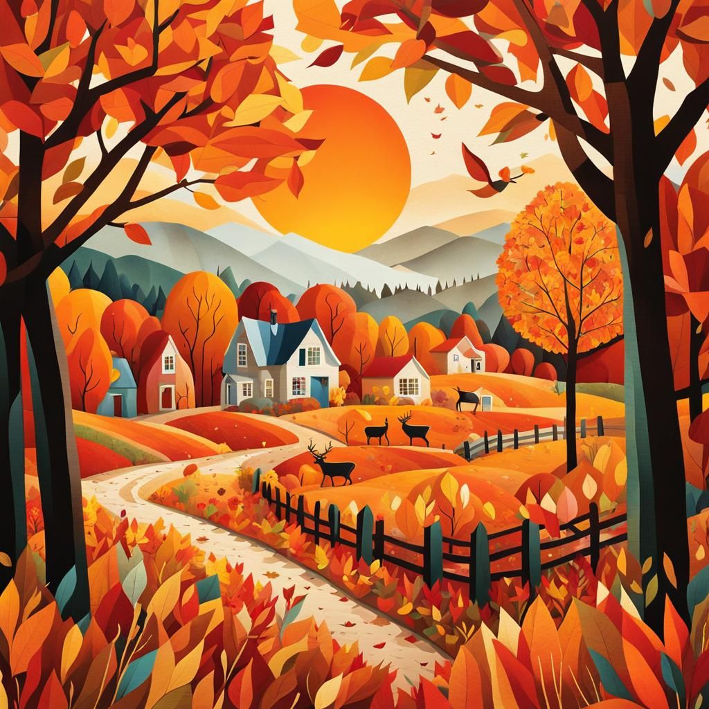 Whimsical Autumn Wonderland in Vibrant Colours
