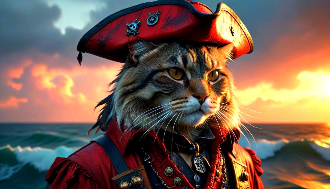 Pirate Cat Portrait in Dark Surrealist Impasto Style