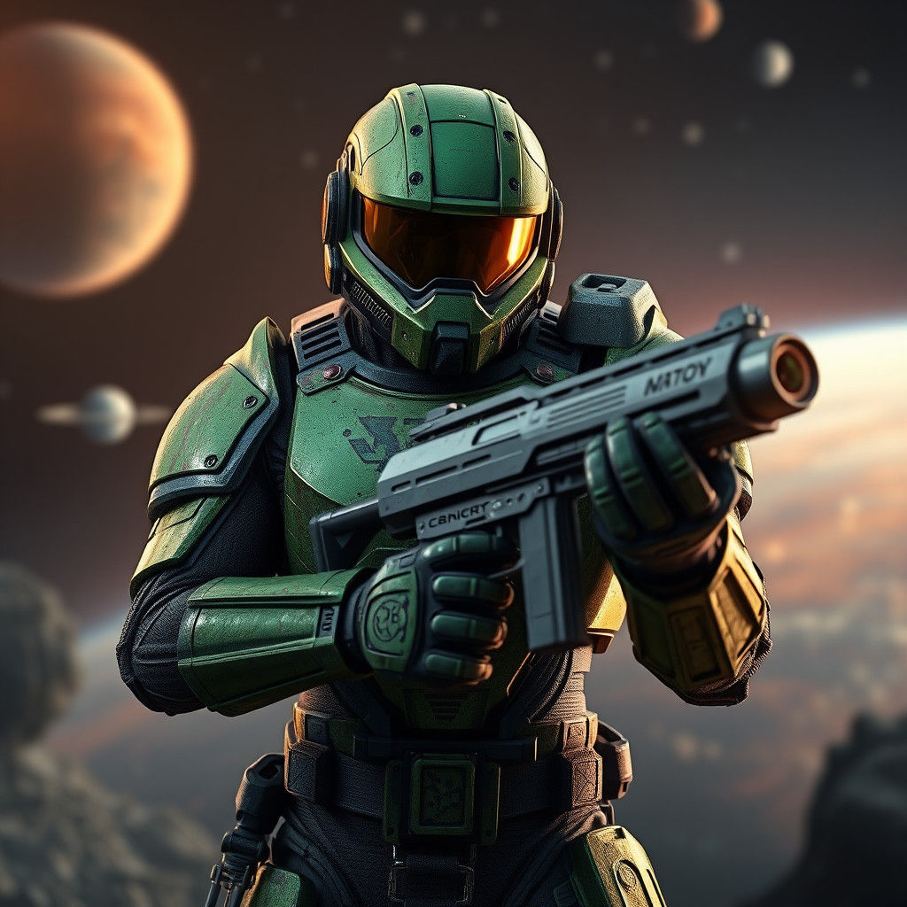 Heroic Space Warrior in Green Power Armor