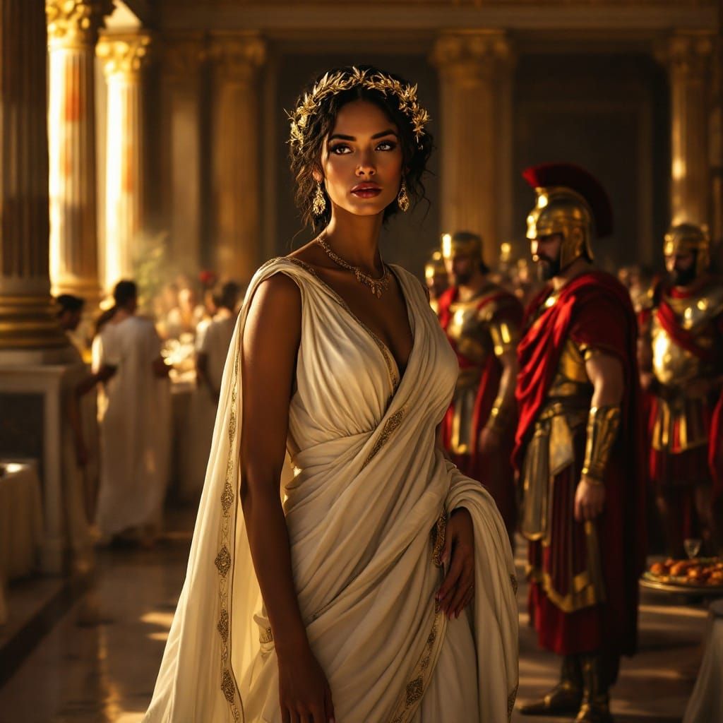 Regal Woman in Classical Banquet Hall