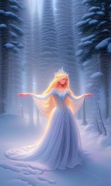 Ethereal Winter Queen in Enchanted Aurora Scene