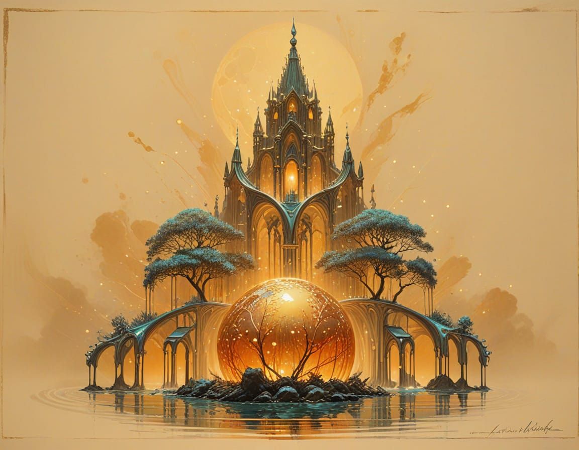 Divine Justice in Bioluminescent Landscape as Oil Painting