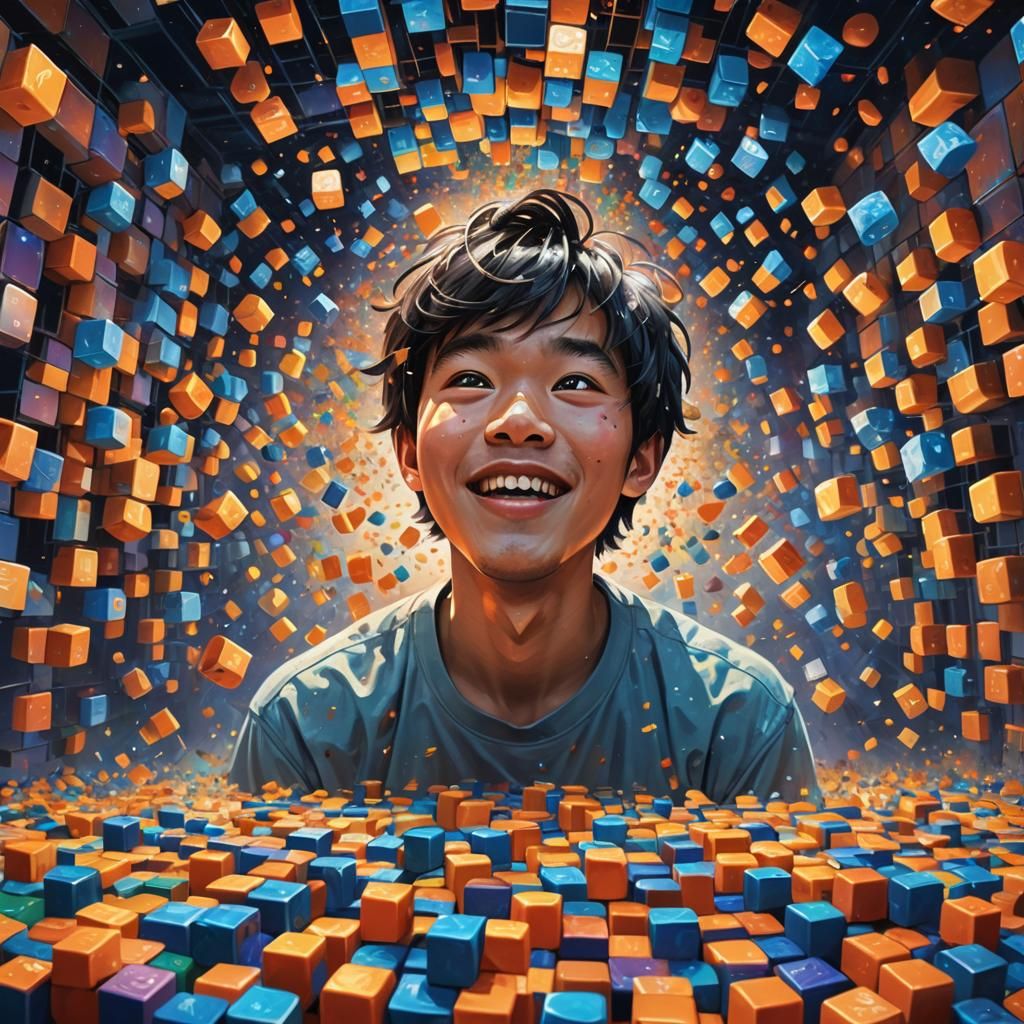 Surreal Cubist Portrait of Ethan Tan in Dreamscape Chaos