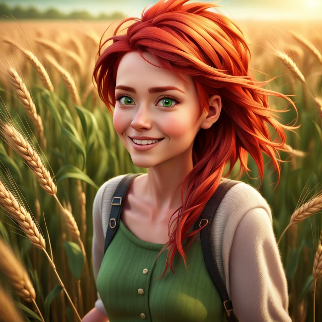 Goddess of the Golden Wheat Field in Vibrant Digital Art