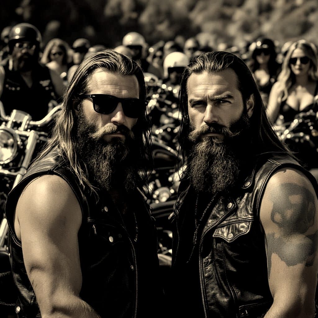 1970s Bikers with Harley Davidsons in Black and White