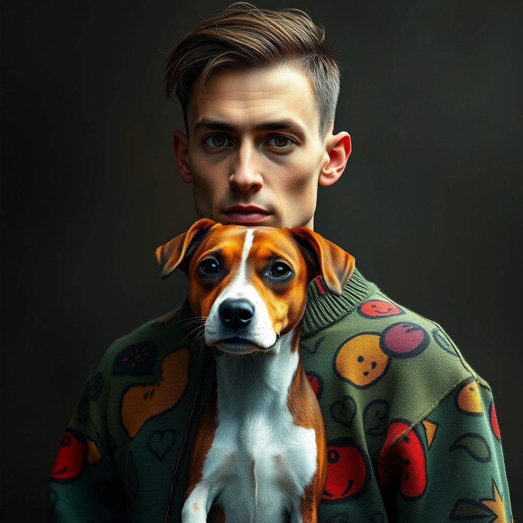 Unremarkable Man with Wart and Alopecia Standing in Ripped G...