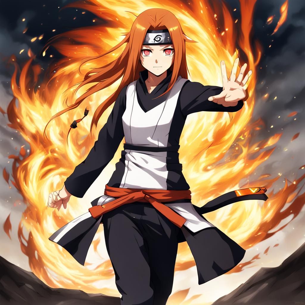 Anime Ninja Girl with Fox Companion in Digital Art