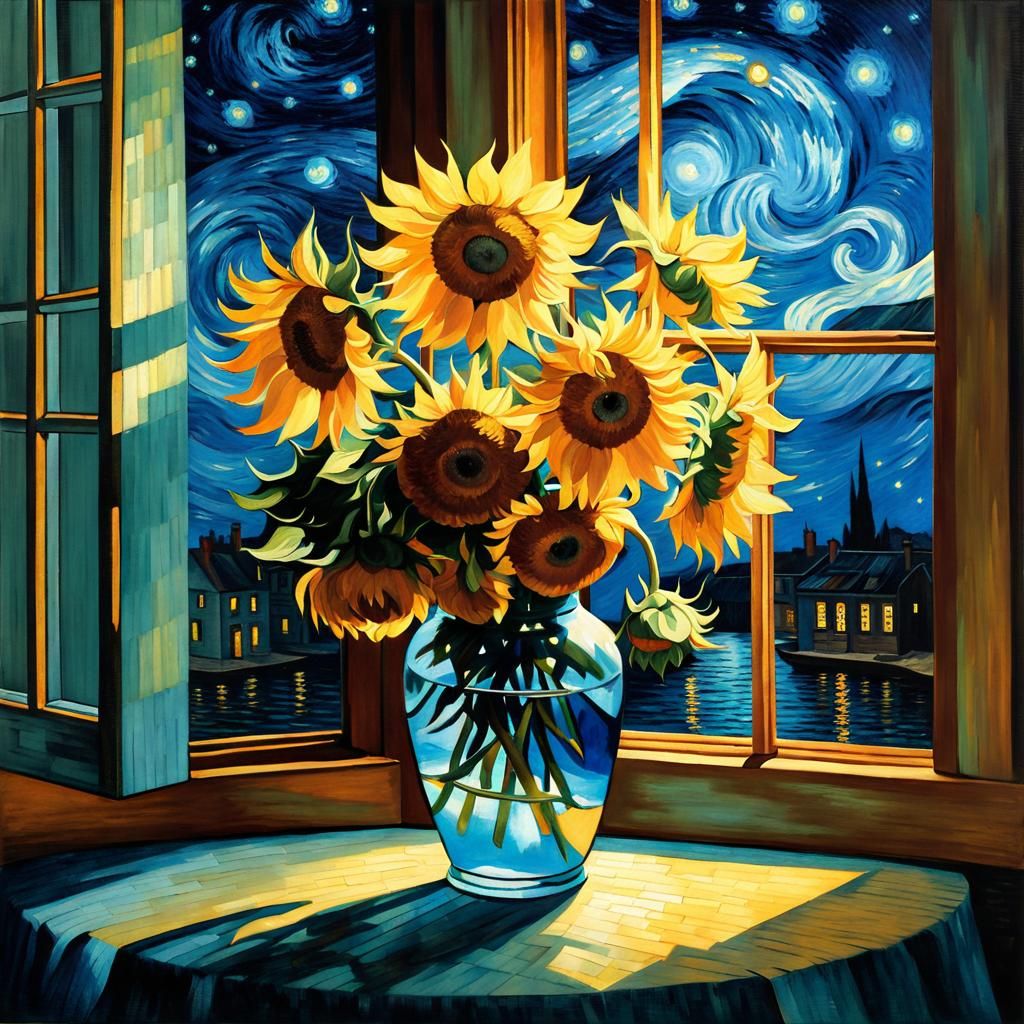 Sunflowers in Moonlit Watercolor