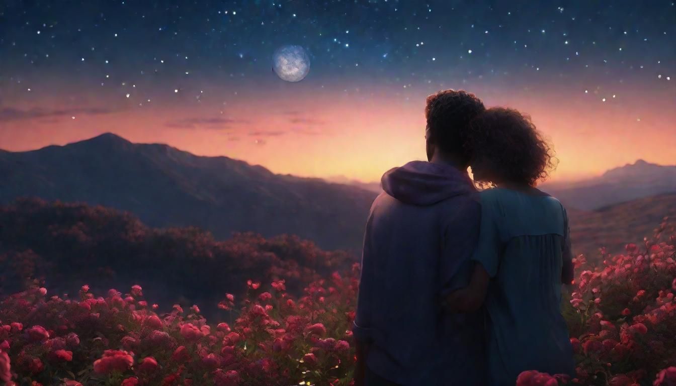 Romantic Evening Scene in Vibrant Fantasy Colors