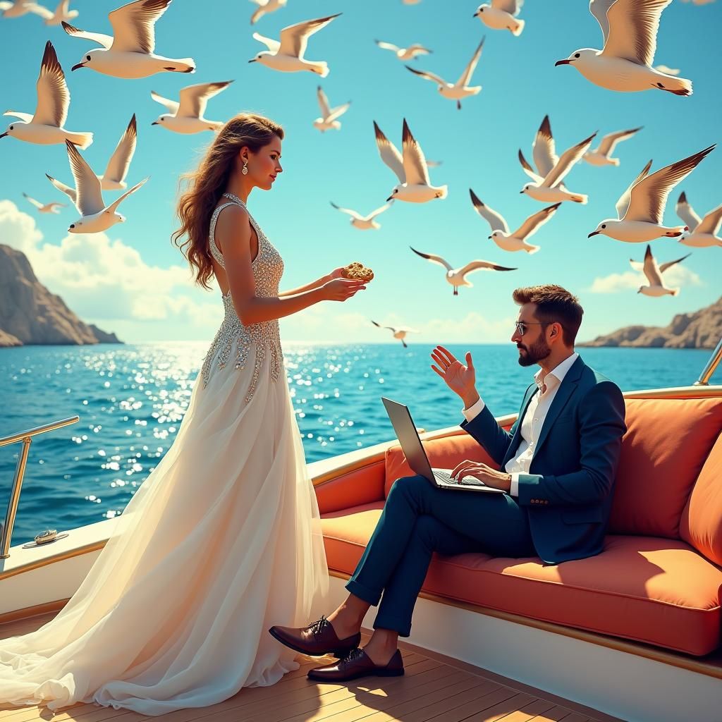 Woman in Luxurious Yacht Scene, Fantastical World