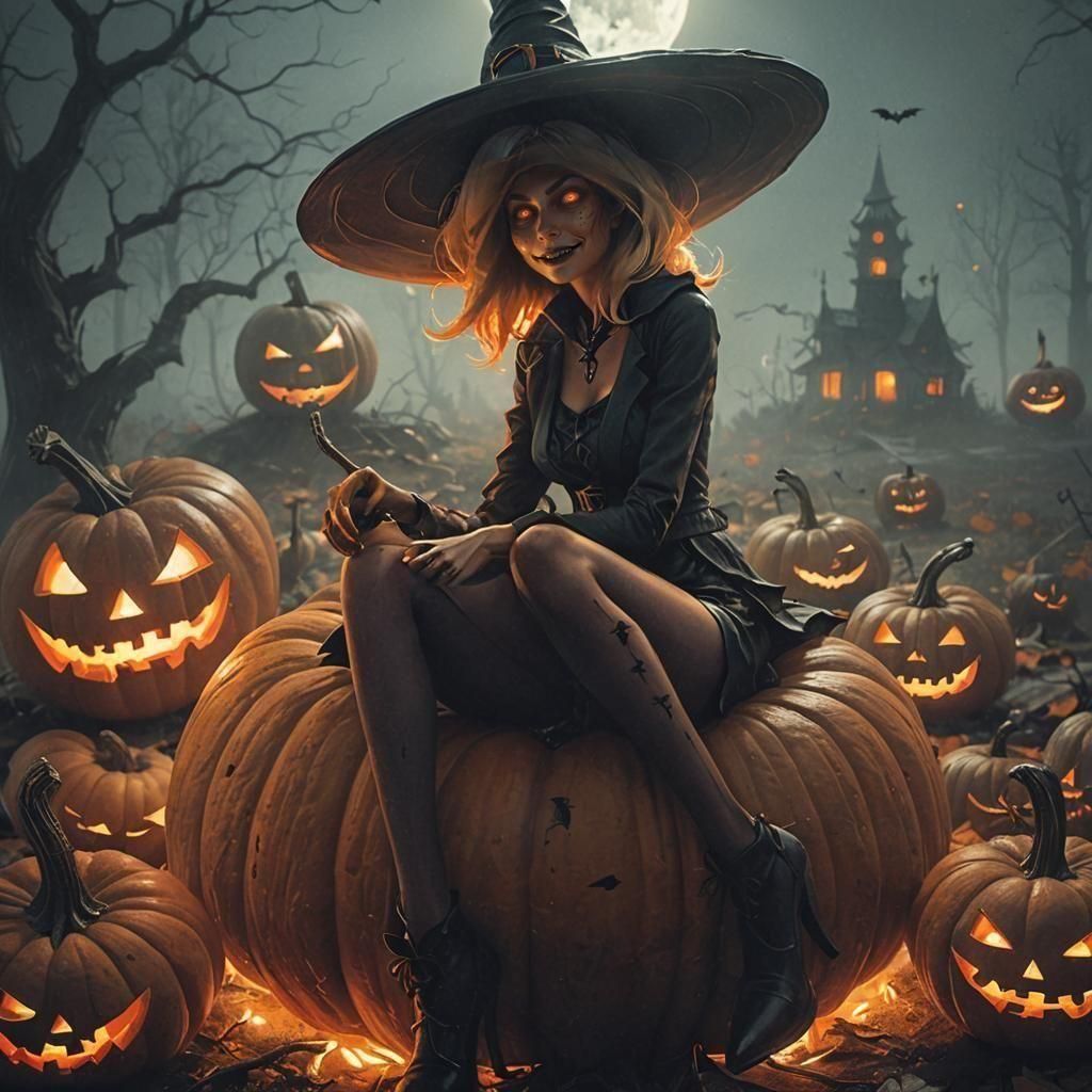 Surreal Pumpkin Goddess in Sinister Twilight
