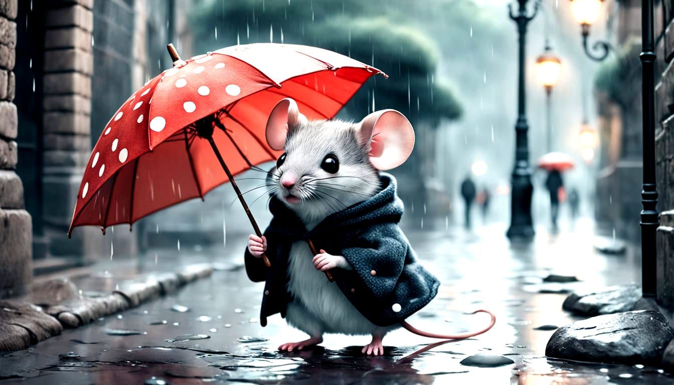 Tiny Mouse Holds Steady Under Oversized Umbrella