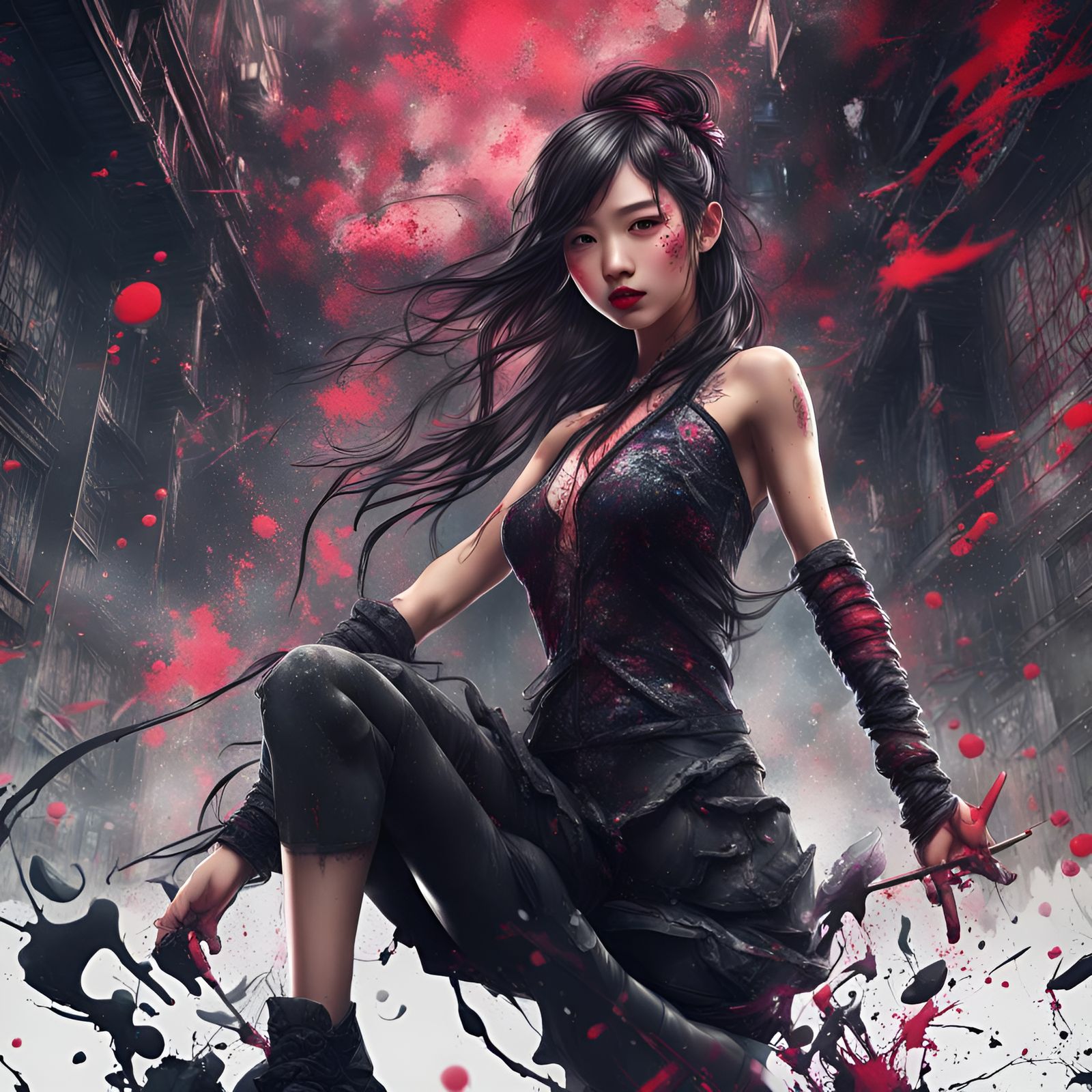 Vibrant Asian Warrior Unveiled in Pollock-Inspired Digital A...