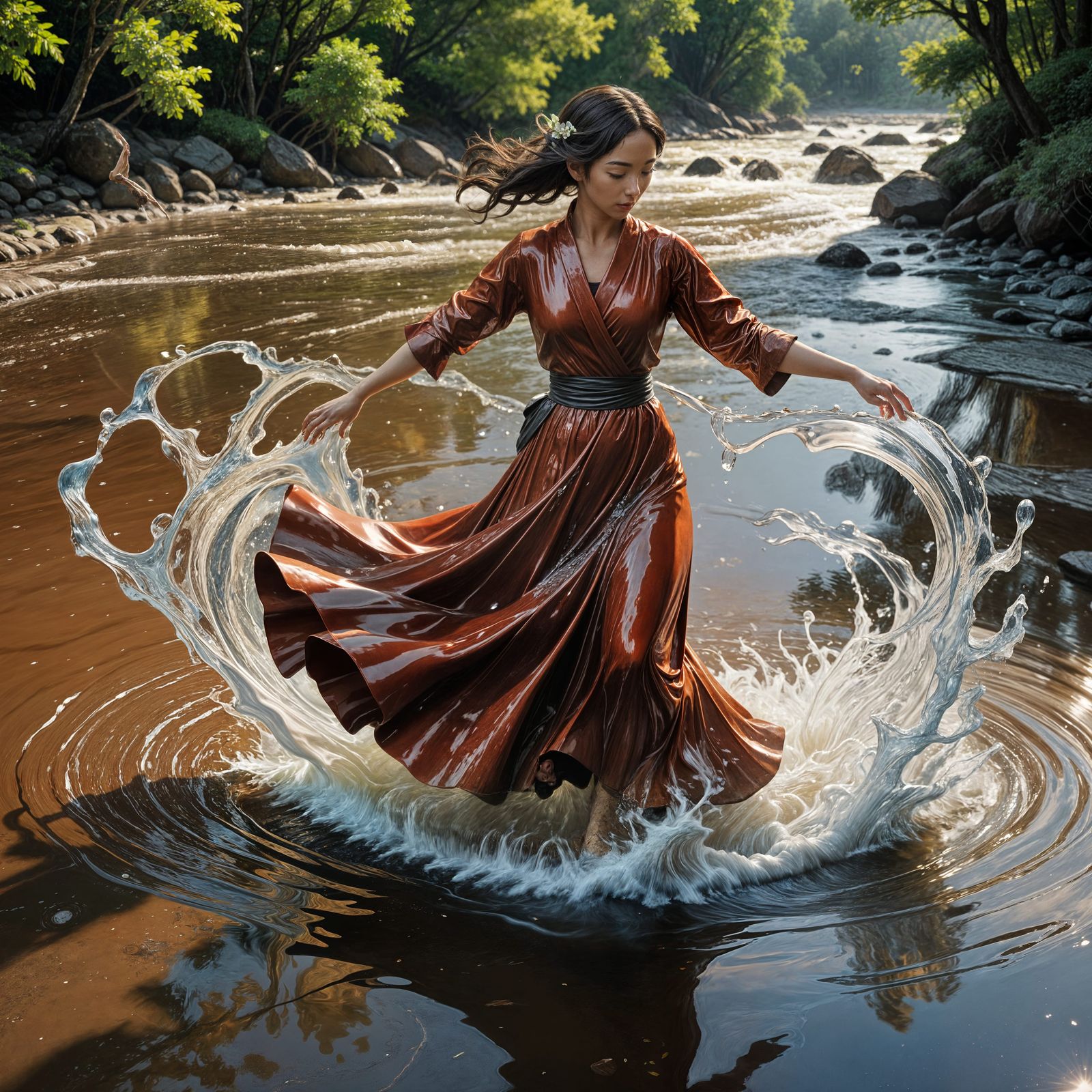 Hyperrealistic Water Girl Dancing by Red River