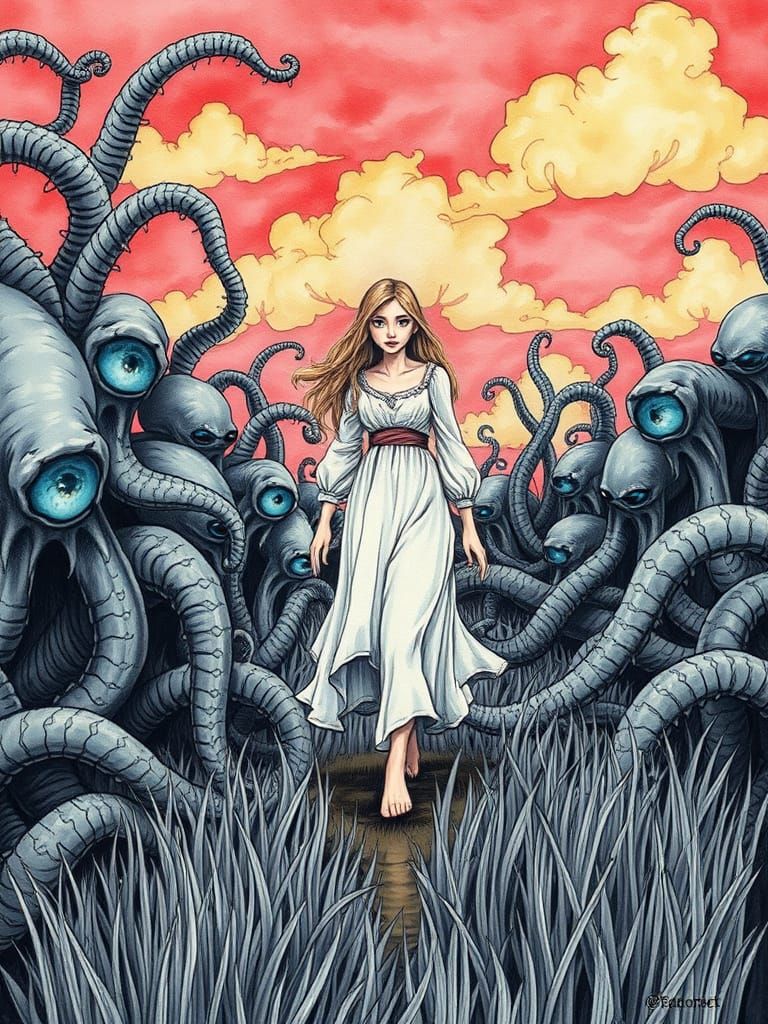 Medieval Maiden Walks through Twisted Eldritch Forest