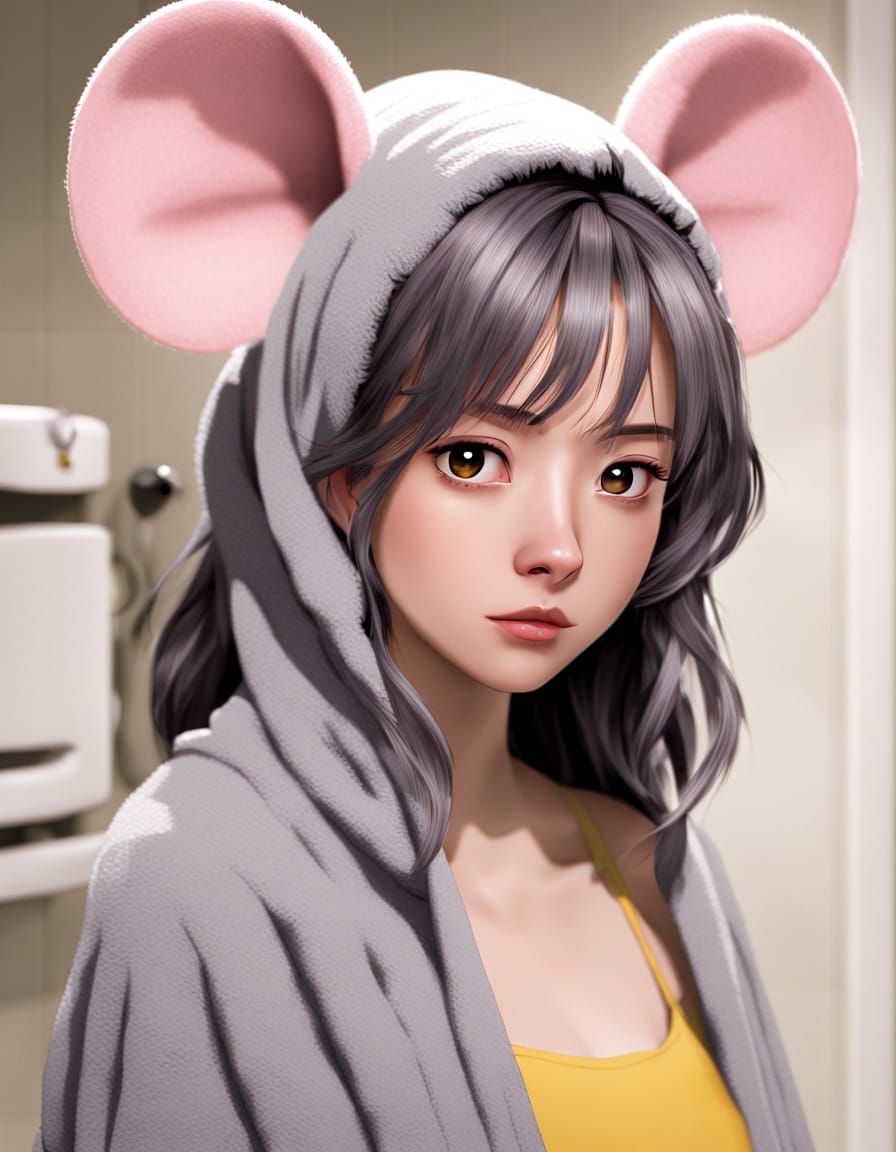 Shoujo Anime Girl with Mouse Tail and Ears