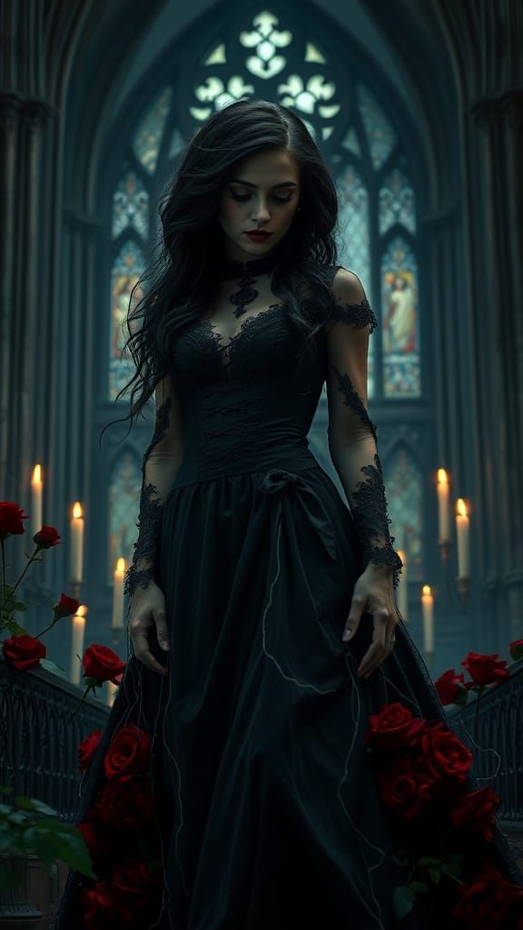 Ethereal Gothic Bride in Flickering Candlelight