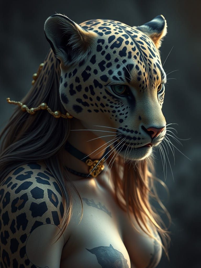 Humanoid Jaguar Goddess in Realistic Style