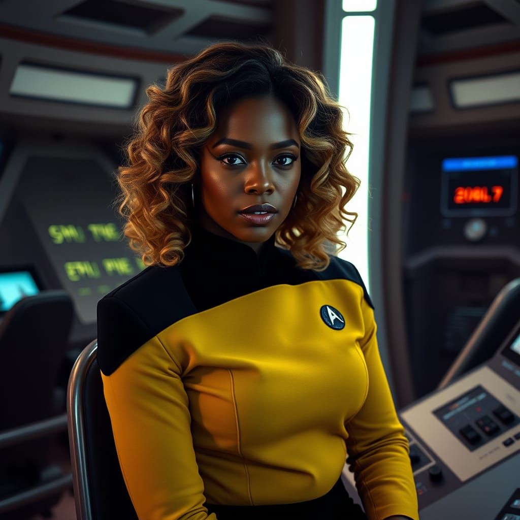 Starfleet Engineer in a Cinematic Starship Scene