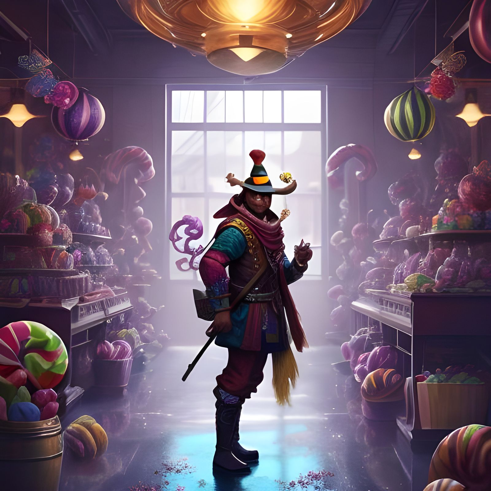 Surreal Chocolate Factory Scene with Oompa Loompa and Seahor...