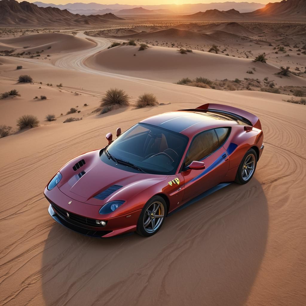 Dynamic Ferrari Daytona SP3 Portrait in Vibrant Desert Sunse...