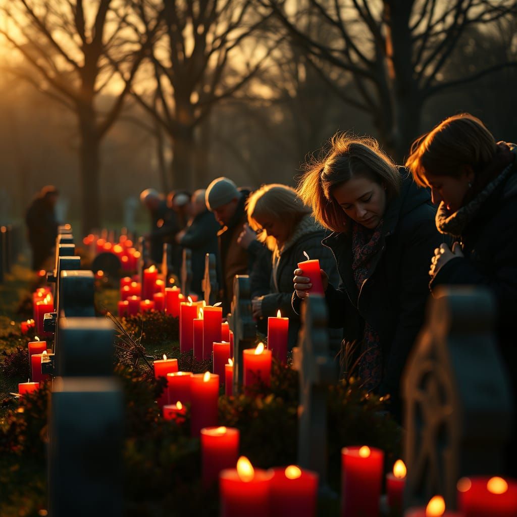 Solemn Remembrance at German Cemetery: Hyperrealistic Photo