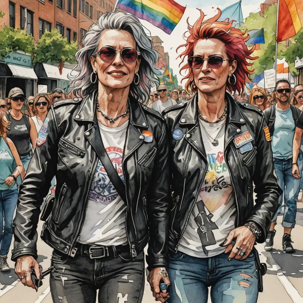 Empowered Lesbian Couple Marches with Pride