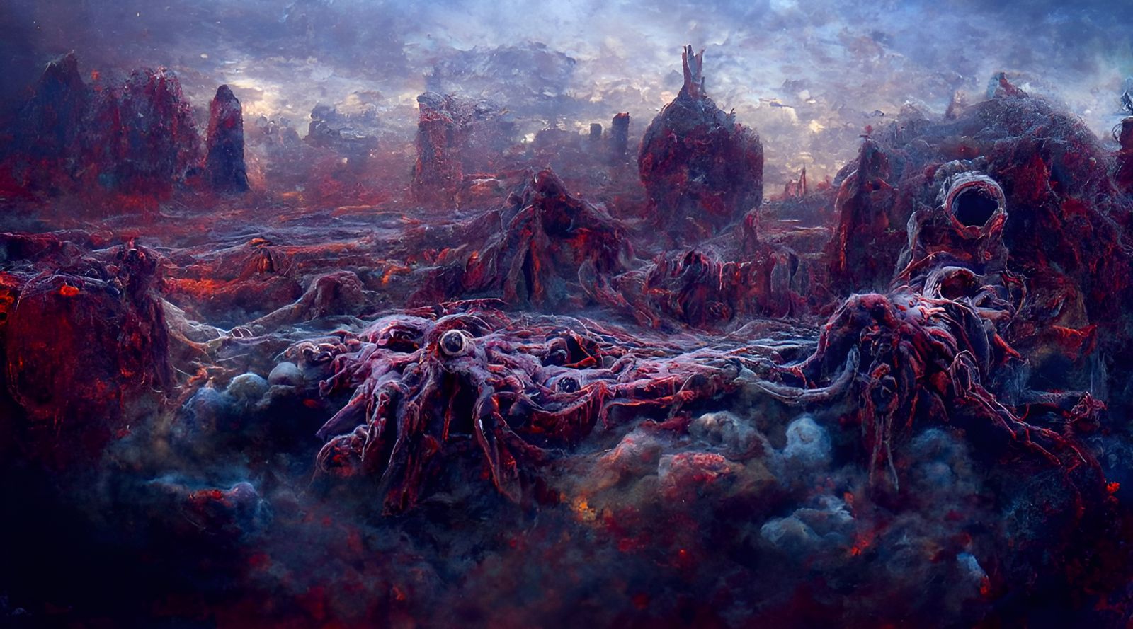 Lovecraftian cosmic horror landscape painting