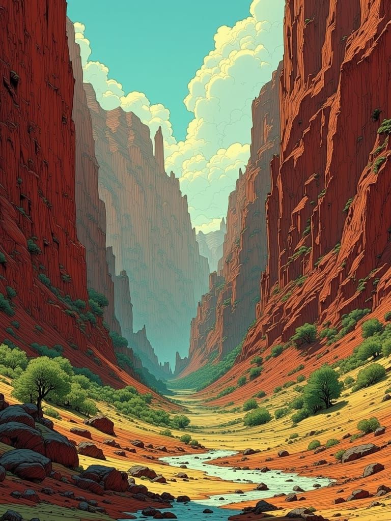 Stony Desert Cliffside Valley in Atmospheric Style