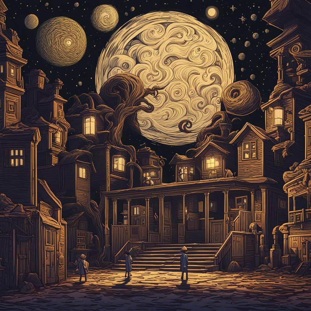 Cosmic Visions in Woodcut Style