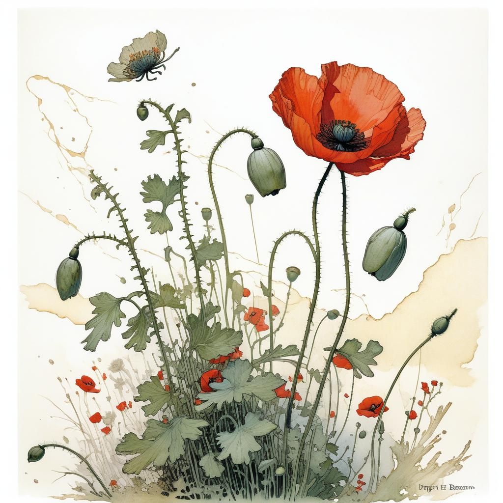 Delicate Poppy Blossom Illustration
