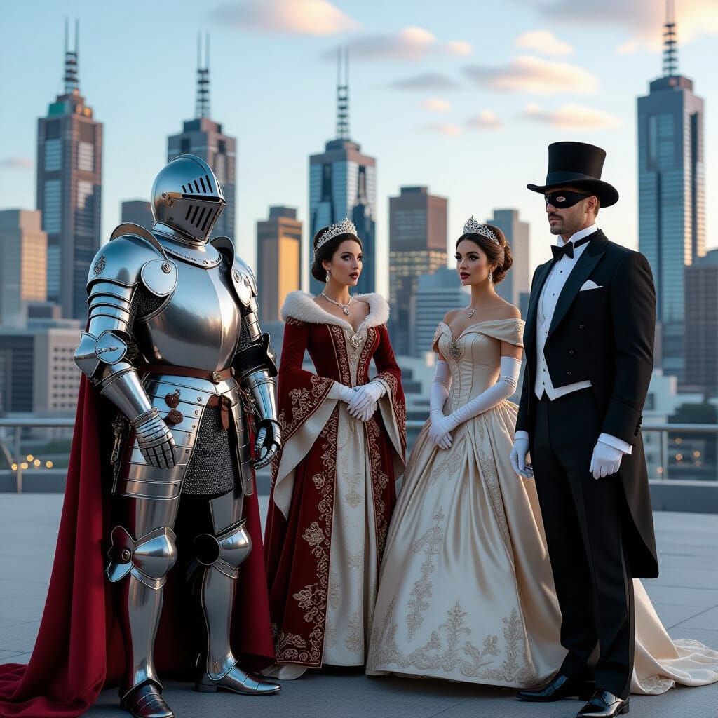 Medieval Knight and Empress in Futuristic Melbourne