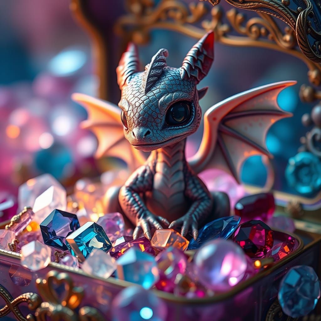 miniature baby dragon in a jewelry box.
