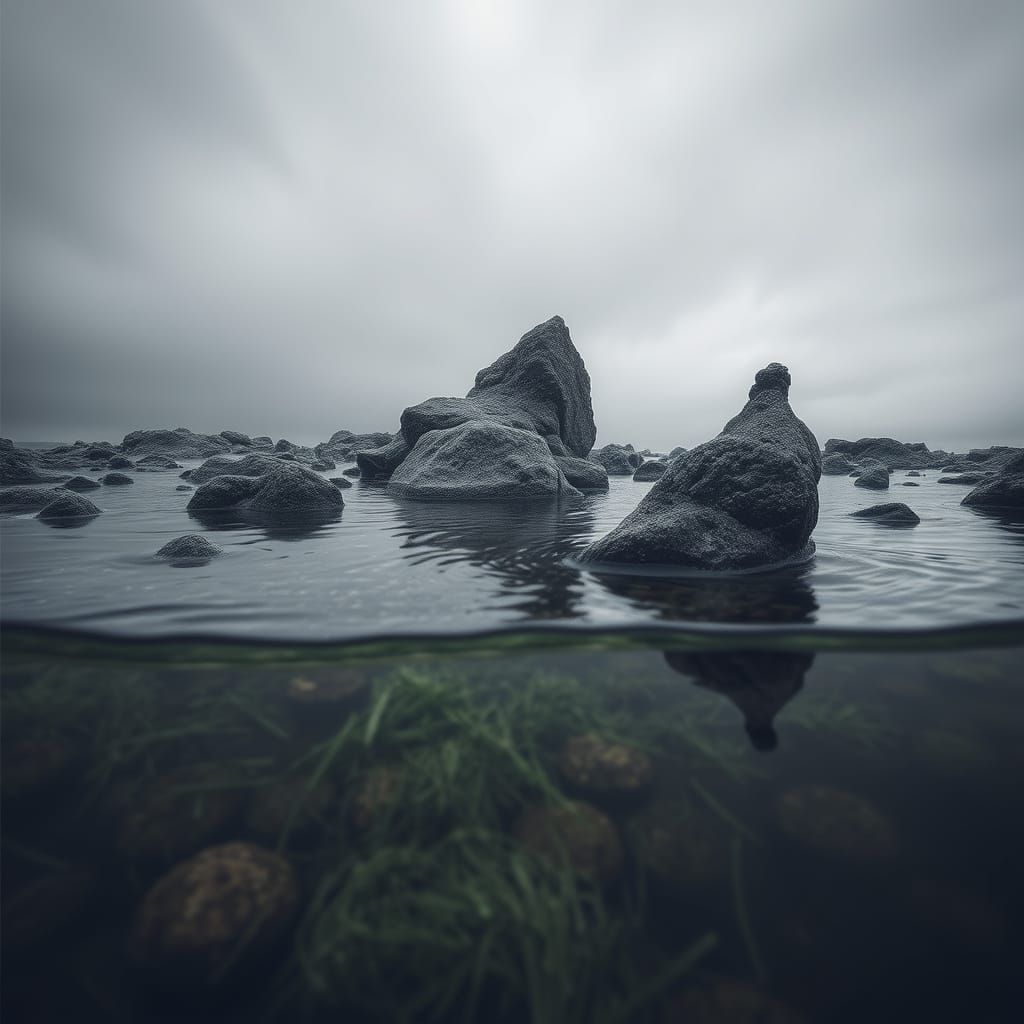 Mysterious Figure Emerges from Murky Waters in Surrealism