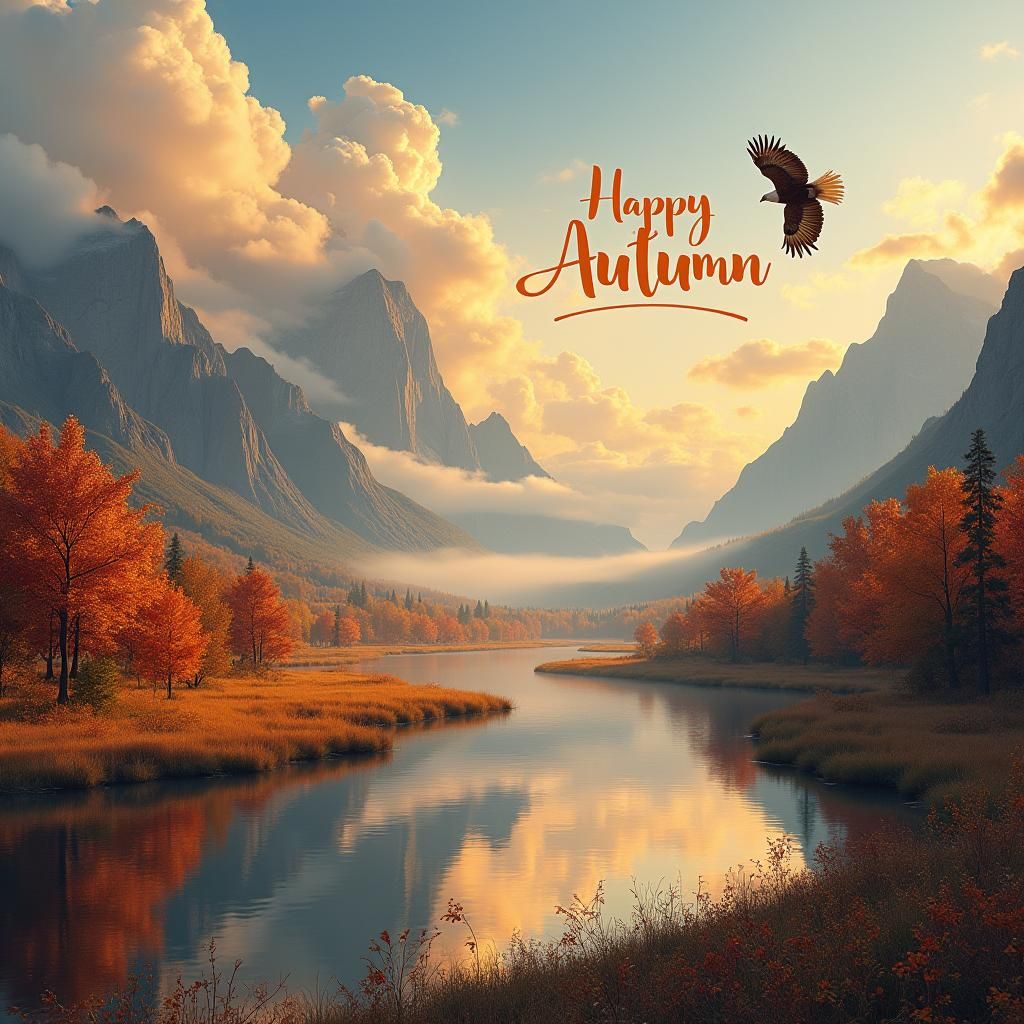 Hyperrealistic Autumn Valley Landscape with Majestic Mountai...