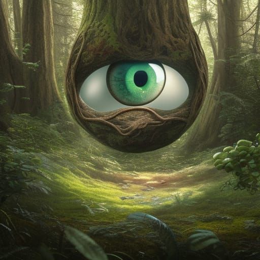 Surreal Eye Egg in Realistic Forest