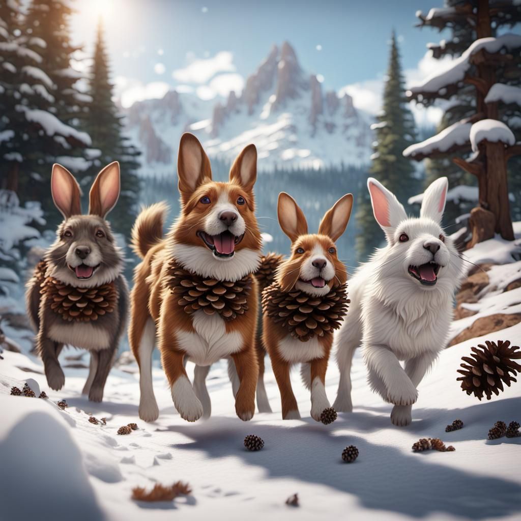 Splendid Pack of Adventurous Stray Dogs Stroll Through Snowy...