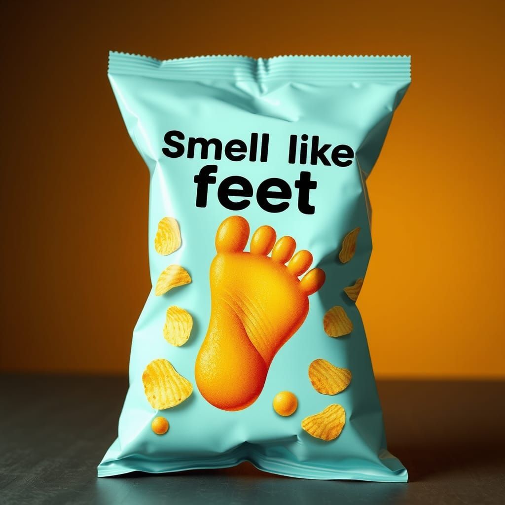 Humorous Foot-Shaped Snack in a Pungent Potato Chip Bag