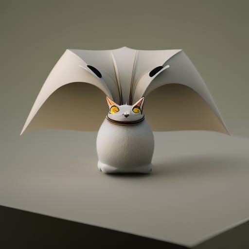 Whimsical Paper Cat Sculpture in Vibrant Detail