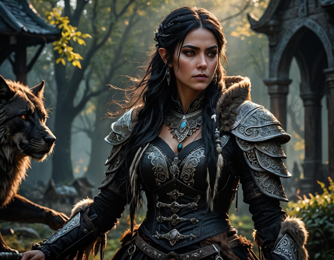 Ethereal Shadow Elf Shaman in Medieval Gothic Attire