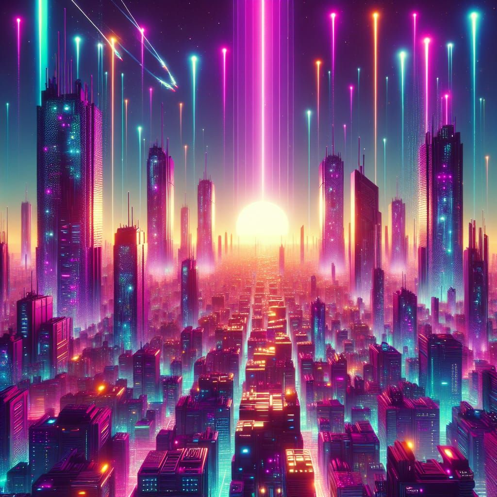 Neon Cities of Tomorrow's Cosmos