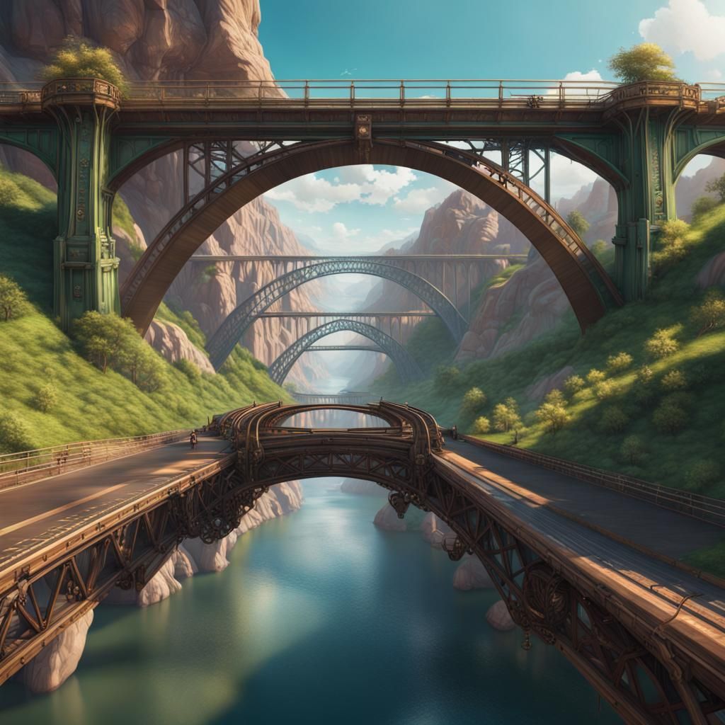 Steampunk freeway bridge