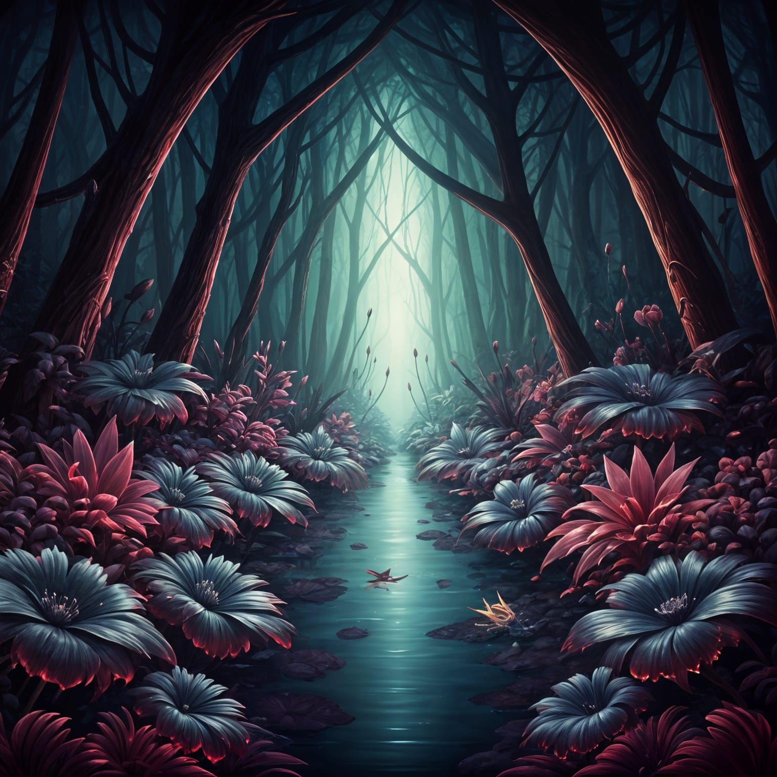 Dreamlike Jungle Glade with Bioluminescent Plants