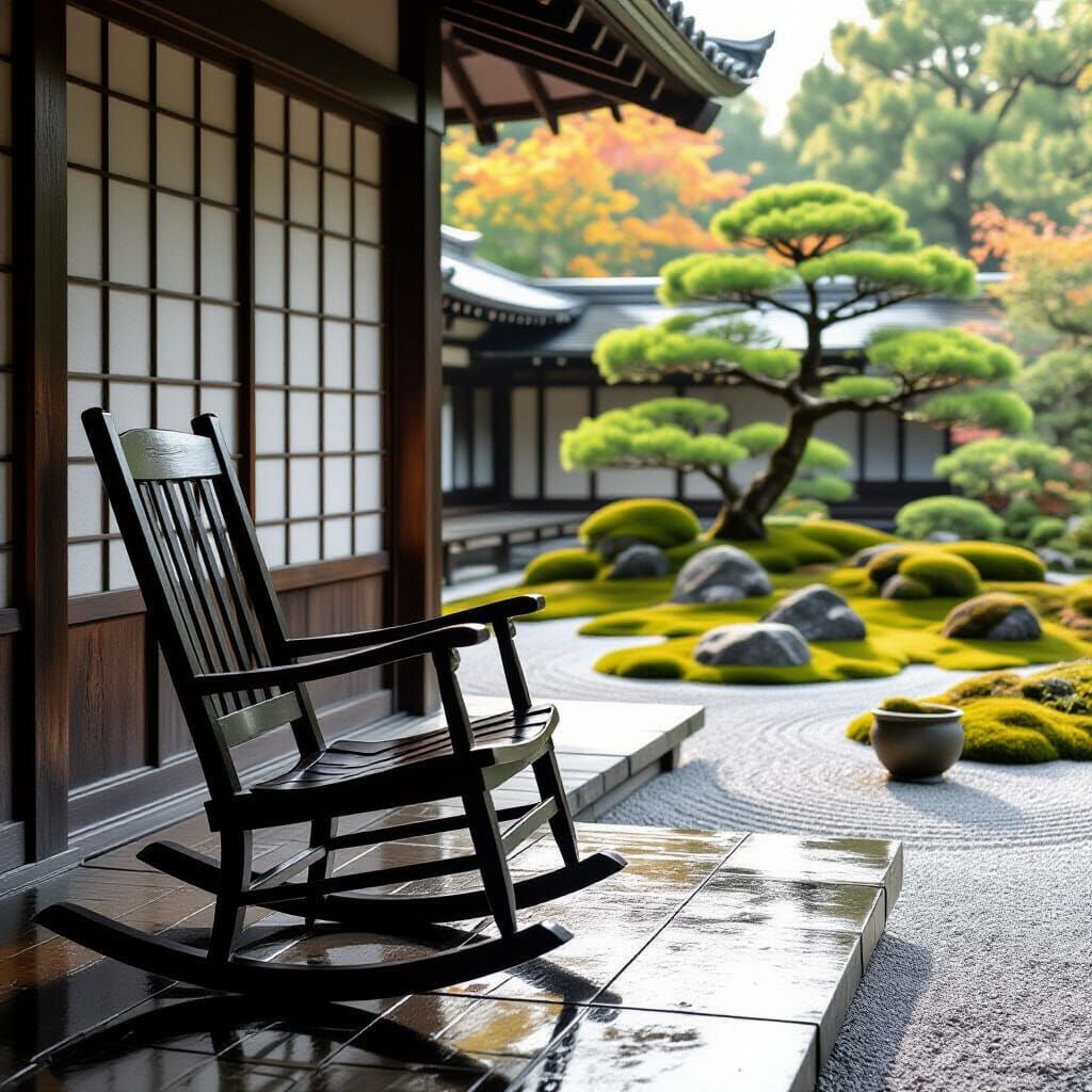 Serene Zen Garden View from a Traditional Veranda