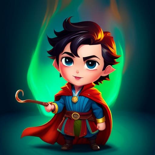 Chibi Doctor Strange in Vibrant Splatter Art