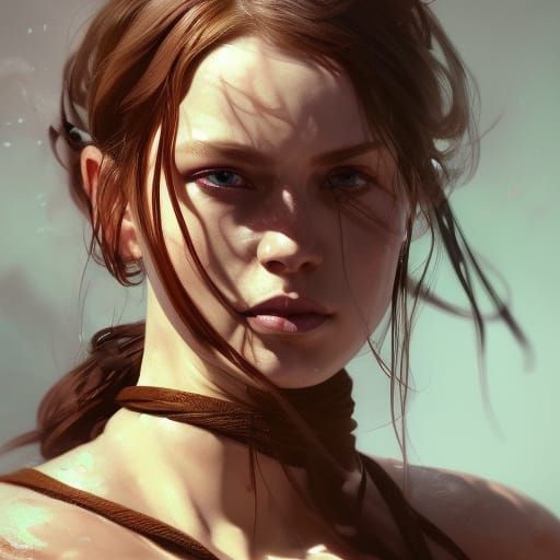 Vibrant Norse Shibari Portrait in Triadic Colors