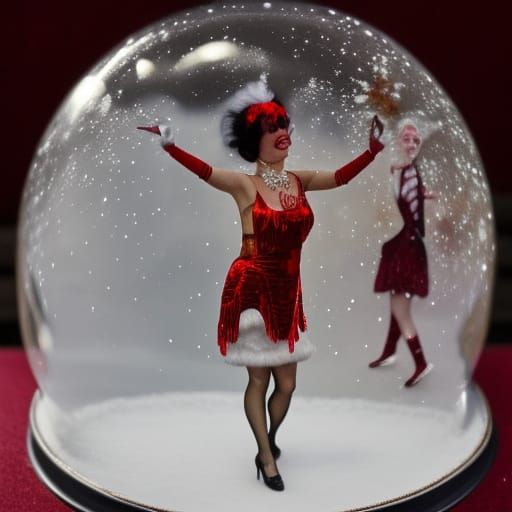 Glamorous Showgirl Dances Amidst Winter Wonderland in Dark C...