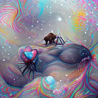 Surreal Kissing Spider Cosmology in Vibrant Holographic Styl...