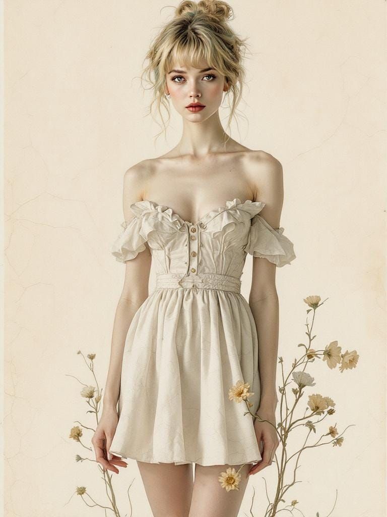 Botanical Portrait: Pin-Up Woman with Teal Hair